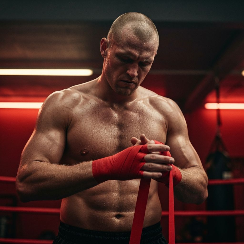Boxer wrapping hands before training